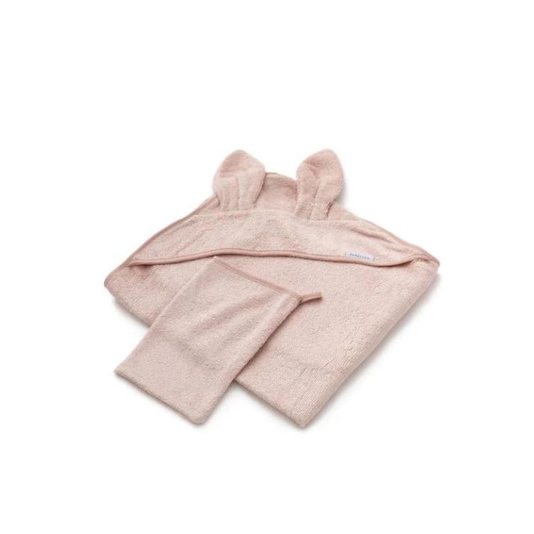 Bamboom asciugamano orecchie guanto rosa - Bamboom – Asciugamano neonato con orecchie + guanto 75×75